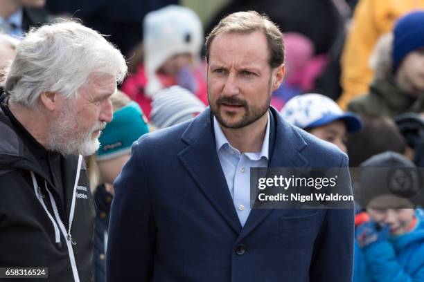 Crown Prince Haakon of Norway visits the Ice Lake forest in Bjerke District on March 27, 2017 in Oslo, Norway.