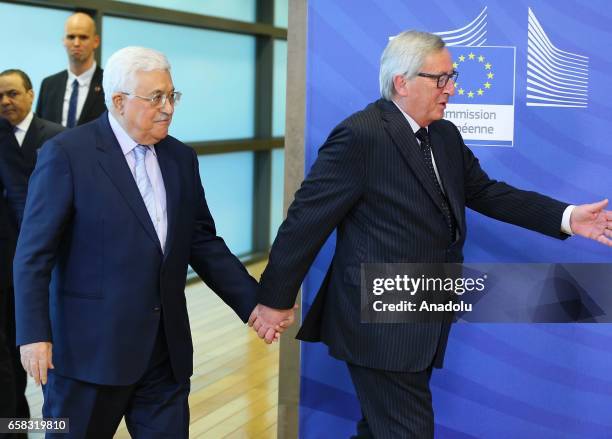 Palestinian President Mahmoud Abbas meets President of the European Commission Jean-Claude Juncker in Brussels, Belgium on March 26, 2017.