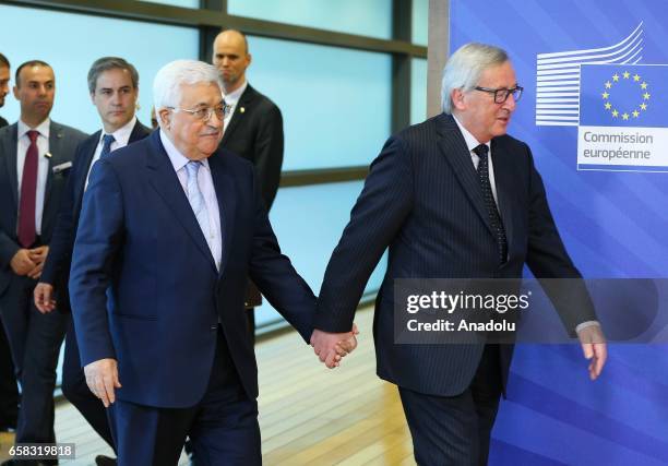 Palestinian President Mahmoud Abbas meets President of the European Commission Jean-Claude Juncker in Brussels, Belgium on March 26, 2017.