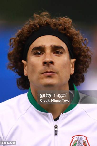 Guillermo Ochoa goalkeeper of Mexico attends the anthem ceremony during the fifth round match between Mexico and Costa Rica as part of the FIFA 2018...