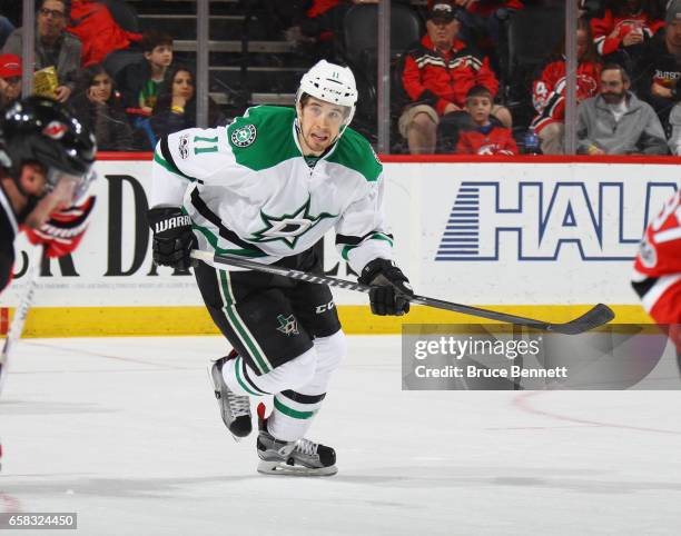 Curtis McKenzie of the Dallas Stars skates against the New Jersey Devils at the Prudential Center on March 26, 2017 in Newark, New Jersey. The Stars...