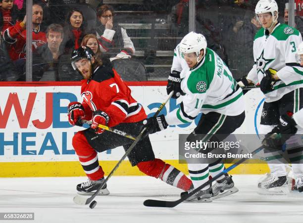Curtis McKenzie of the Dallas Stars skates against the New Jersey Devils at the Prudential Center on March 26, 2017 in Newark, New Jersey.