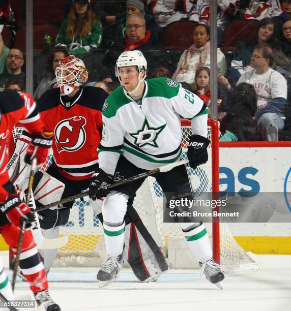 Brett Ritchie of the Dallas Stars skates against the New Jersey Devils at the Prudential Center on March 26, 2017 in Newark, New Jersey. The Stars...