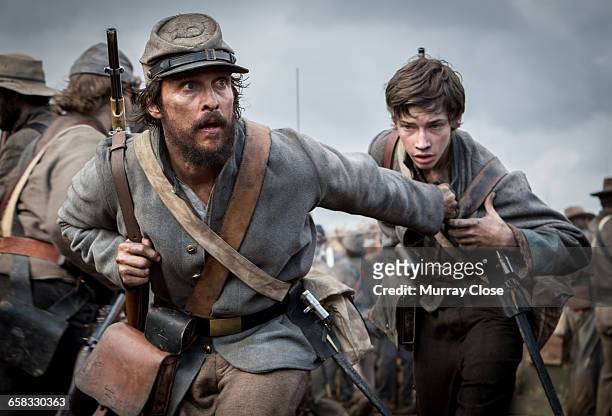 American actors Matthew McConaughey and Jacob Lofland filming 'Free State of Jones' in Louisiana, USA, 3rd March 2015. The film is based on the life...
