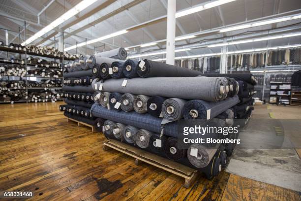 Rolls of fabric sit at the Joseph Abboud Manufacturing Corp. Facility in New Bedford, Massachusetts, U.S., on Wednesday, March 22, 2017. The U.S....