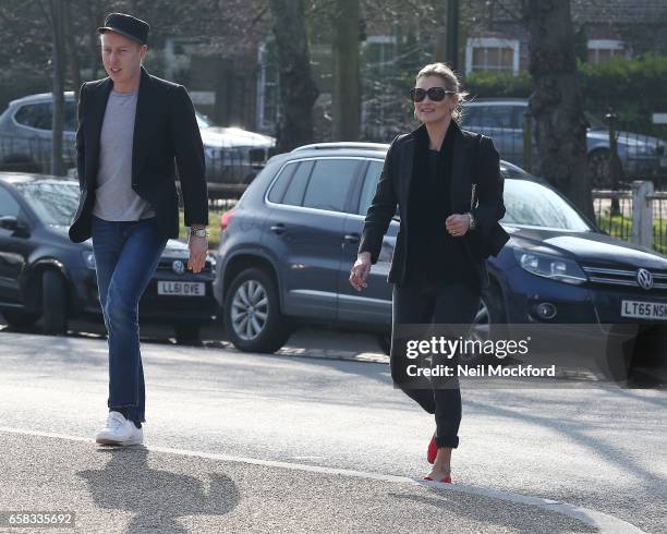 Kate Moss seen heading out to The Flask pub in Highgate with her friend James Brown on March 27, 2017 in London, England.