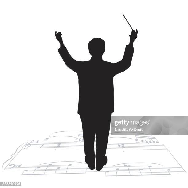 orchesterleiter - conductor leading orchestra stock-grafiken, -clipart, -cartoons und -symbole