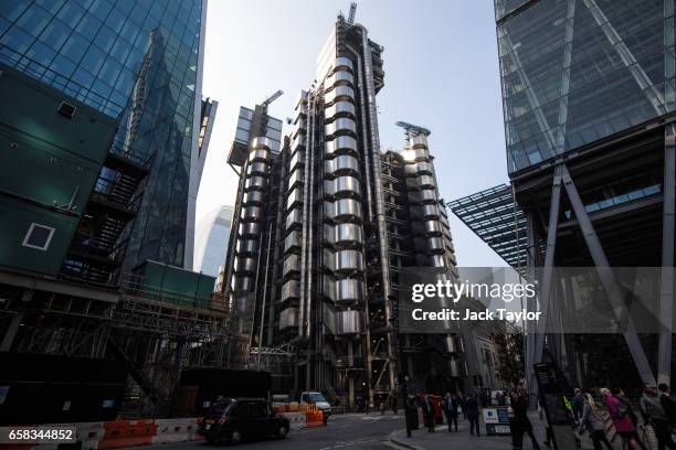 General view of the Lloyd's building, home of the world's largest insurance market Lloyd's of London, on March 27, 2017 in London, England. British...