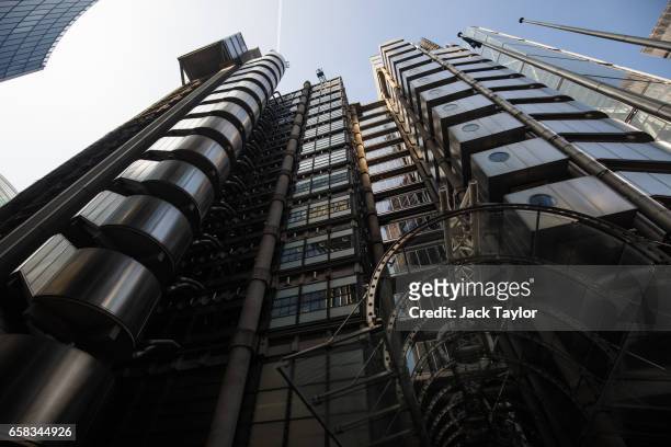 General view of the Lloyd's building, home of the world's largest insurance market Lloyd's of London, on March 27, 2017 in London, England. British...