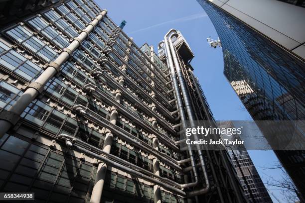 General view of the Lloyd's building, home of the world's largest insurance market Lloyd's of London, on March 27, 2017 in London, England. British...