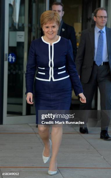 First Minister of Scotland Nicola Sturgeon leaves the Crowne Plaza Hotel after a meeting with British Prime Minister Theresa May at the Crowne Plaza...