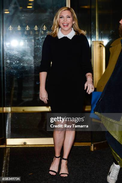 Actress June Diane Raphael leaves the "Today Show" taping at the NBC Rockefeller Center Studios on March 27, 2017 in New York City.