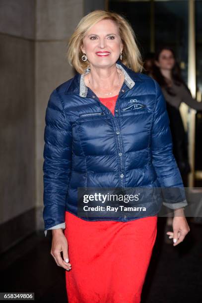 Ann Romney leaves the "Today Show" taping at the NBC Rockefeller Center Studios on March 27, 2017 in New York City.