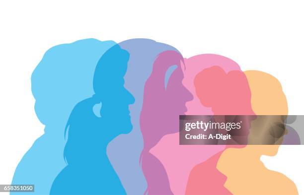 woman's aging process profile heads - aging stock illustrations