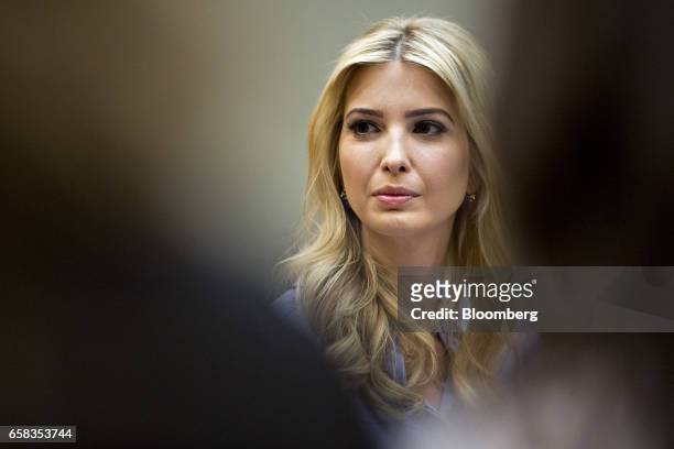 Ivanka Trump, daughter of U.S. President Donald Trump, listens while meeting with women small business owners with Trump, not pictured, in the...