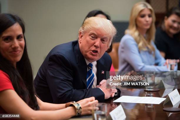 President Donald Trump participates in a roundtable with women small business owners at the White House in Washington, DC, March 27, 2017. / AFP...