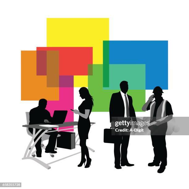 construction office plans - older man using computer stock illustrations