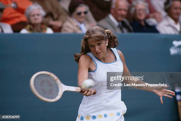 American tennis player Tracy Austin pictured in action competing to progress to reach and win the final of the 1980 BMW Championships Tennis...