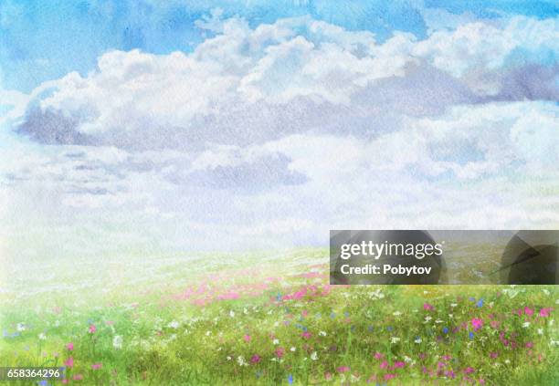 sommerwiese, aquarell malerei - tal stock-grafiken, -clipart, -cartoons und -symbole