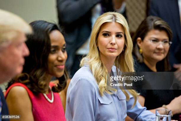 Claudia Mirza, co-founder and chief executive officer of Akorbi, from right, Ivanka Trump, daughter of U.S. President Donald Trump, Jessica Johnson,...