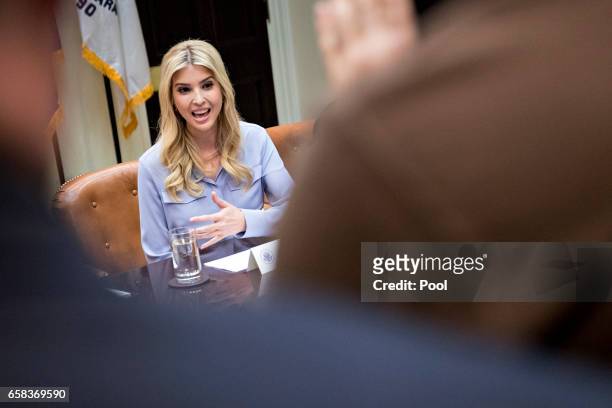 Ivanka Trump, daughter of U.S. President Donald Trump, speaks during a meeting with women small business owners and President Trump, in the Roosevelt...