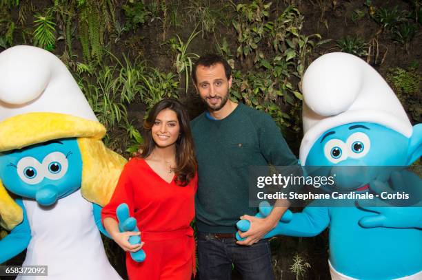 Voice of 'La Schtroumpfette', Laetitia Milot and voice of 'Schtroumpf Maladroit', Arie Elmaleh atten the 'Smurfs : The Lost Village - Les Schtroumpfs...