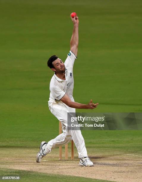 James Franklin of Middlesex bowls during day two of the Champion County match between Marylebone Cricket Club and Middlesex at Sheikh Zayed stadium...