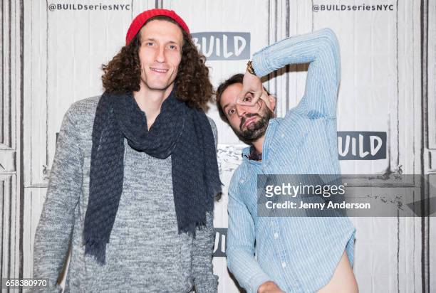 The Revivalists" band members David Shaw and Zack Feinberg attend AOL Build Series to discuss their new album 'Men Amongst Mountains' at Build Studio...