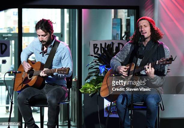 Musicians Zack Feinberg and David Shaw from rock band "The Revivalists" perform the songs from their third full-length album "Men Amongst Mountains"...