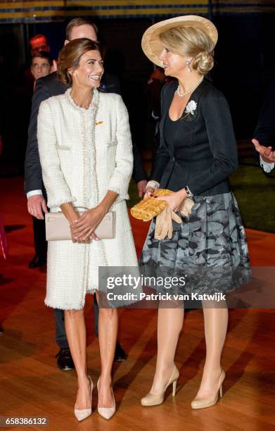 Queen Maxima of The Netherlands and Juliana Awada visit the Hockey Clinics in the Beurs van Berlage on March 27, 2017 in Amsterdam, The Netherlands....