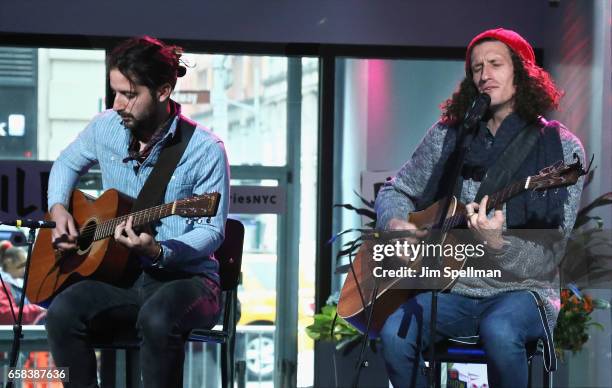 Musicians Zack Feinberg and David Shaw from The Revivalists attend the Build series to discuss "Men Amongst Mountains" at Build Studio on March 27,...