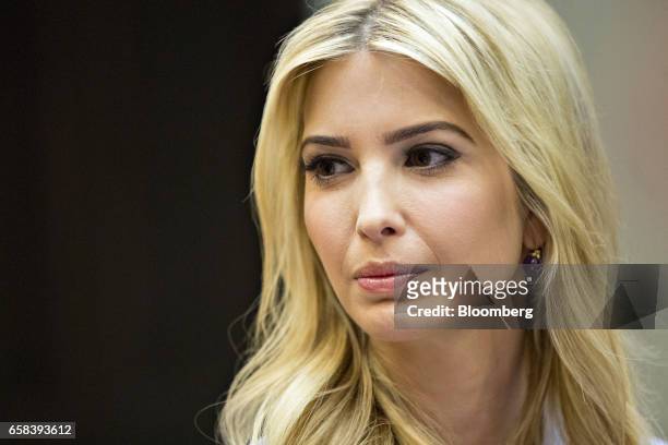 Ivanka Trump, daughter of U.S. President Donald Trump, listens while meeting with Trump, not pictured, and women small business owners in the...