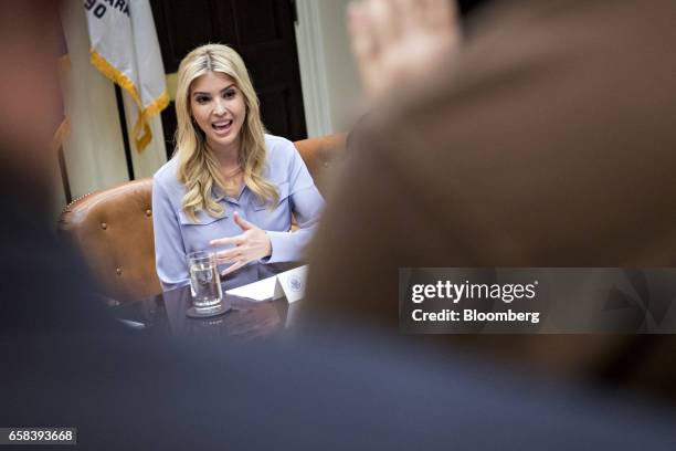 Ivanka Trump, daughter of U.S. President Donald Trump, speaks while meeting with Trump, not pictured, and women small business owners in the...