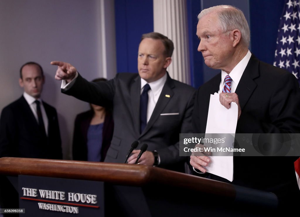 Jeff Sessions Joins Sean Spicer For Daily Press Briefing At The White House