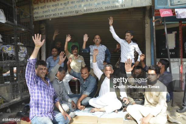 The meat shops were closed following meat selling strike against the government's crackdown on slaughterhouse on March 27, 2016 in Ghaziabad, India....