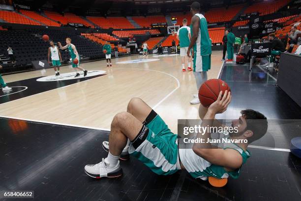 Daniel Diez, #11 of Unicaja Malaga in action during the 2016-2017 7DaysEurocup Finals Unicaja Malaga training session at Pabellon Fuente de San Luis...