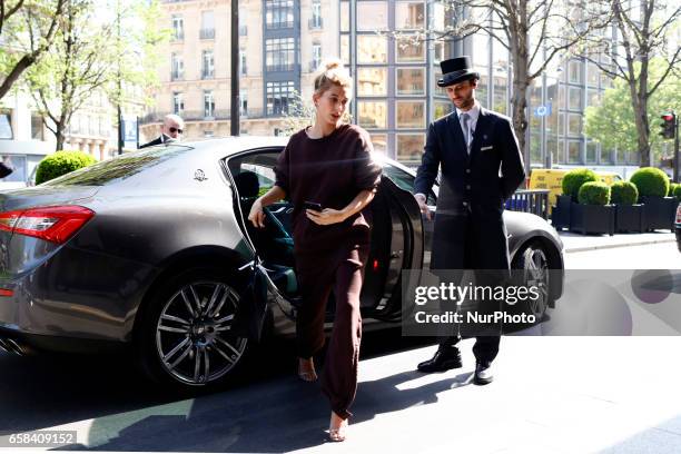 Hailey Baldwin seen doing some shopping in Paris, France, on March 27, 2017.