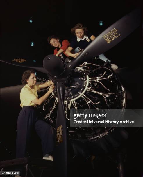 Female Workers Trained in Precise Aircraft Engine Installation, Douglas Aircraft Company, Long Beach, California, USA, Alfred T. Palmer for Office of...