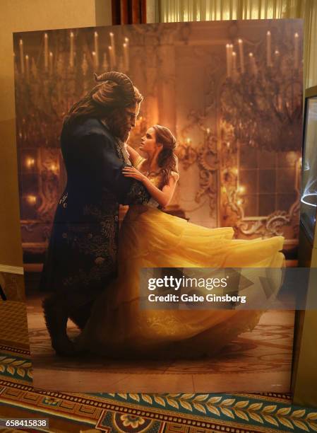 Backdrop from the movie "Beauty and the Beast" is displayed for auction during CinemaCon at Caesars Palace on March 27, 2017 in Las Vegas, United...