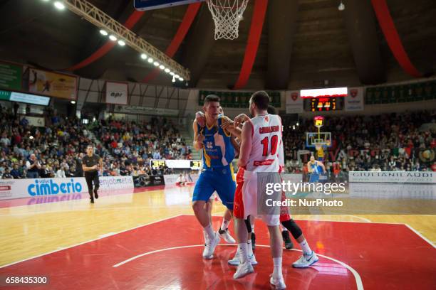 Vojislav Stojanovic in action during the Italy Lega Basket of Serie A, match between Openjobmetis Varese - Bateland Capo DOrlando, Italy on 26 March...