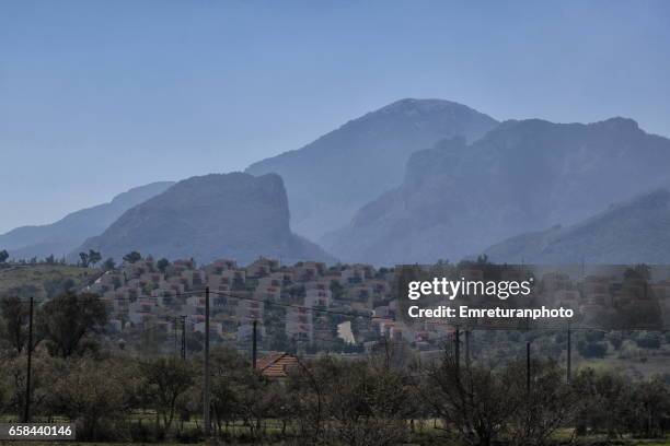 new housing project at kemalpasa. - mount olympus greek stock pictures, royalty-free photos & images