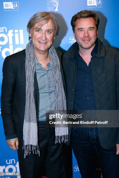 Jean Plantureux, alias Plantu and Guillaume de Tonquedec attend the "Un profil pour deux" Paris Premiere at Cinema UGC Normandie on March 27, 2017 in...
