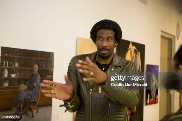 Amar'e Stoudemire seen walking at the opening of Israeli contemporary art fair "Fresh Paint" on March 27, 2017 in Tel Aviv, Israel. Stoudemire is a...