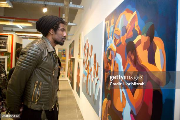 Amar'e Stoudemire seen walking at the opening of Israeli contemporary art fair "Fresh Paint" on March 27, 2017 in Tel Aviv, Israel. Stoudemire is a...