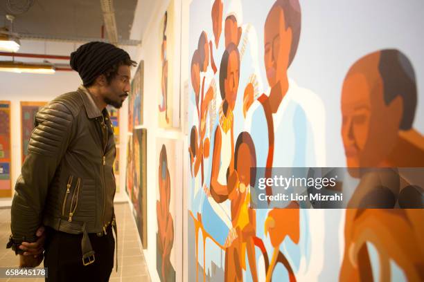 Amar'e Stoudemire seen walking at the opening of Israeli contemporary art fair "Fresh Paint" on March 27, 2017 in Tel Aviv, Israel. Stoudemire is a...