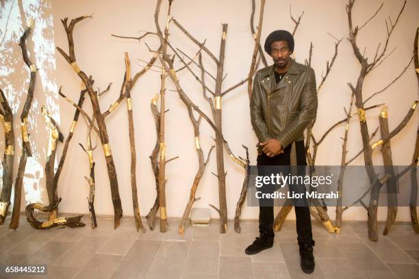 Amar'e Stoudemire seen walking at the opening of Israeli contemporary art fair "Fresh Paint" on March 27, 2017 in Tel Aviv, Israel. Stoudemire is a...