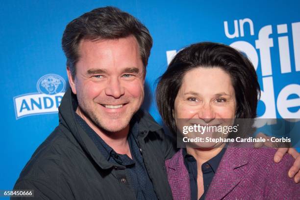 Actor Guillaume de Tonquedec and his wife Christele de Tonquedec attend the 'Un Profil Pour Deux' Premiere at Cinema UGC Normandie on March 27, 2017...