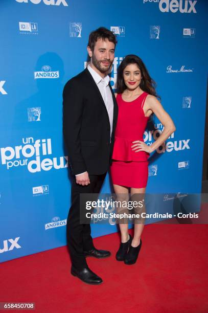 Actors Yaniss Lespert and Fanny Valette attend the 'Un Profil Pour Deux' Premiere at Cinema UGC Normandie on March 27, 2017 in Paris, France.