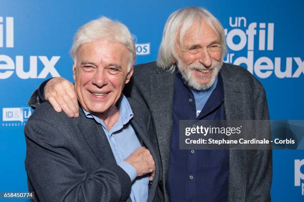 Guy Bedos and Pierre Richard attend the 'Un Profil Pour Deux' Premiere at Cinema UGC Normandie on March 27, 2017 in Paris, France.