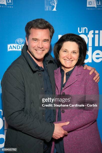 Actor Guillaume de Tonquedec and his wife Christele de Tonquedec attend the 'Un Profil Pour Deux' Premiere at Cinema UGC Normandie on March 27, 2017...
